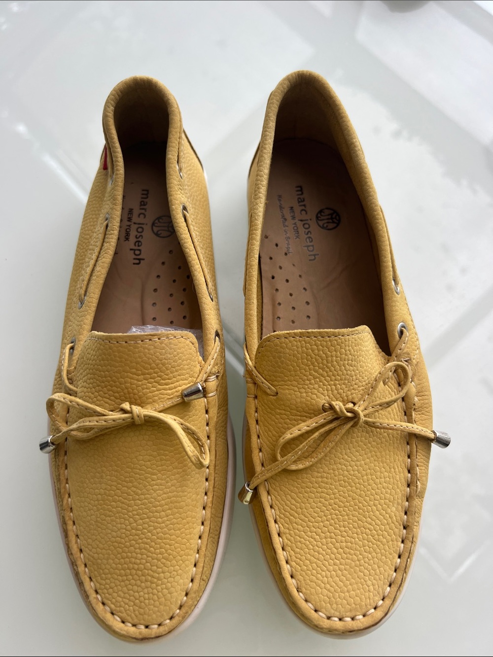Marc Joseph Women's Yellow Pebbled Leather Driving Loafers